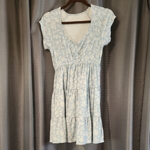 No Boundaries White and Blue Flutter Sleeve Sundress
